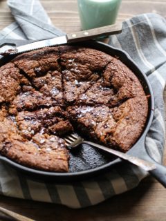 Deep Dish Paleo Salted Chocolate Chip Cookie - grain-free, refined sugar-free, made with tiger nut flour and coconut sugar | TheRoastedRoot.net #dessert #glutenfree #healthy #recipe #chocolate