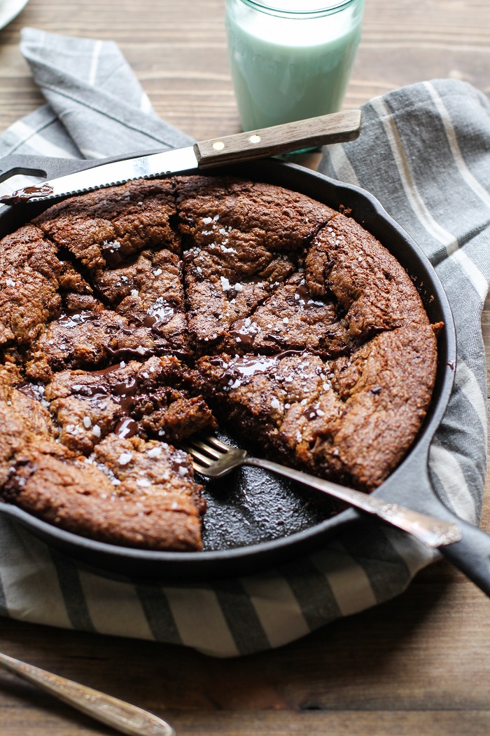 Deep Dish Paleo Salted Chocolate Chip Cookie - grain-free, refined sugar-free, made with tiger nut flour and coconut sugar | TheRoastedRoot.net #dessert #glutenfree #healthy #recipe #chocolate