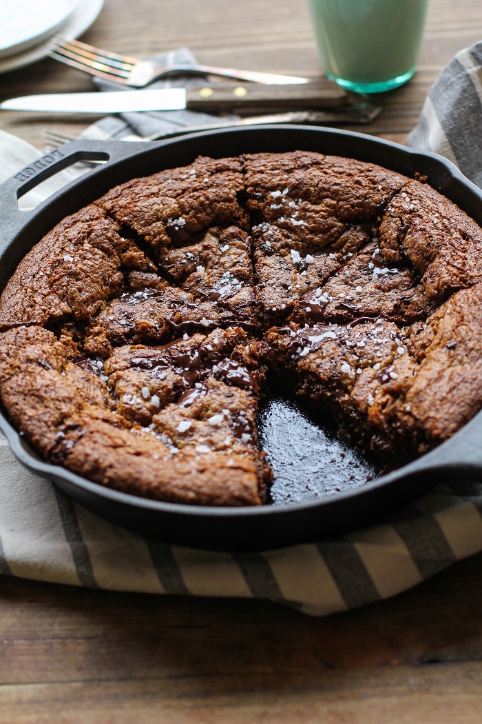 Deep Dish Paleo Salted Chocolate Chip Cookie - grain-free, refined sugar-free, made with tiger nut flour and coconut sugar | TheRoastedRoot.net #dessert #glutenfree #healthy #recipe #chocolate