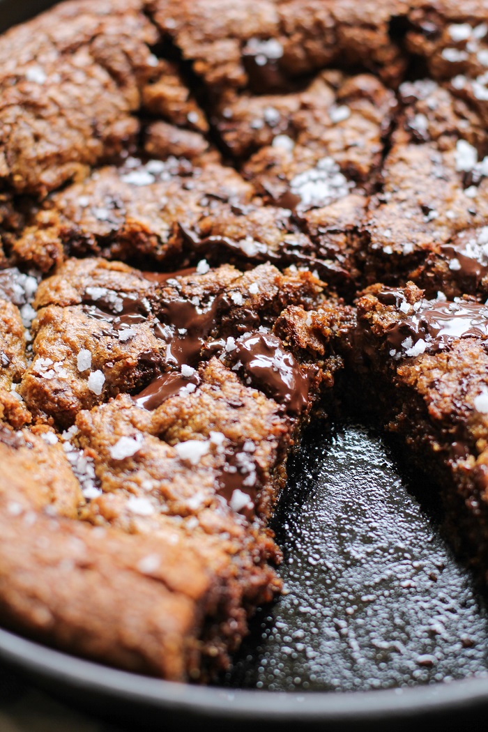 Deep Dish Paleo Salted Chocolate Chip Cookie - grain-free, refined sugar-free, made with tiger nut flour and coconut sugar | TheRoastedRoot.net #dessert #glutenfree #healthy #recipe #chocolate