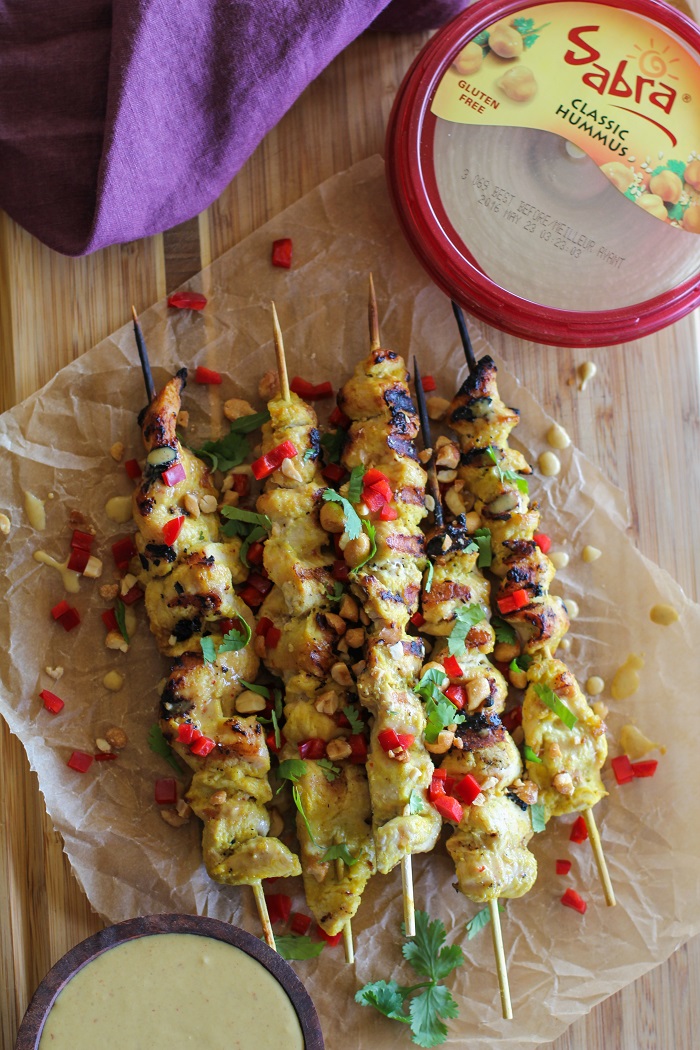 Hummus-Marinated Chicken Satay | TheRoastedRoot.net #healthy #recipe #appetizer #NationalHummusDay #UnofficialMeal @sabradippingco