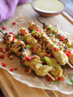 Hummus-Marinated Chicken Satay | TheRoastedRoot.net #healthy #recipe #appetizer #NationalHummusDay #UnofficialMeal @sabradippingco