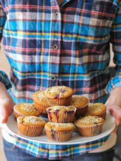 Paleo Blueberry Muffins - grain-free, refined sugar free, dairy free - made with coconut flour, tapioca flour, and honey #healthy #recipe #glutenfree