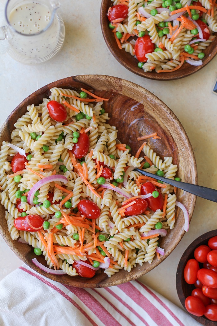 Pasta Salad with Lemon Poppy Seed Dressing | TheRoastedRoot.net #glutenfree #healthy #recipe #summer