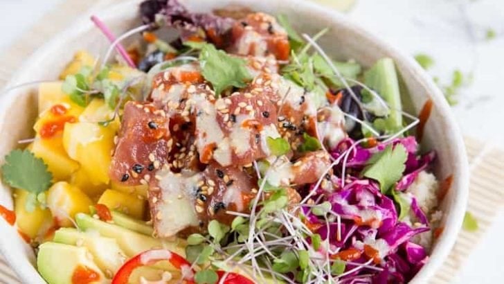 Ahi Poke Sushi Bowls with Wasabi Mayo | TheRoastedRoot.net #healthy #dinner #paleo #recipe #glutenfree