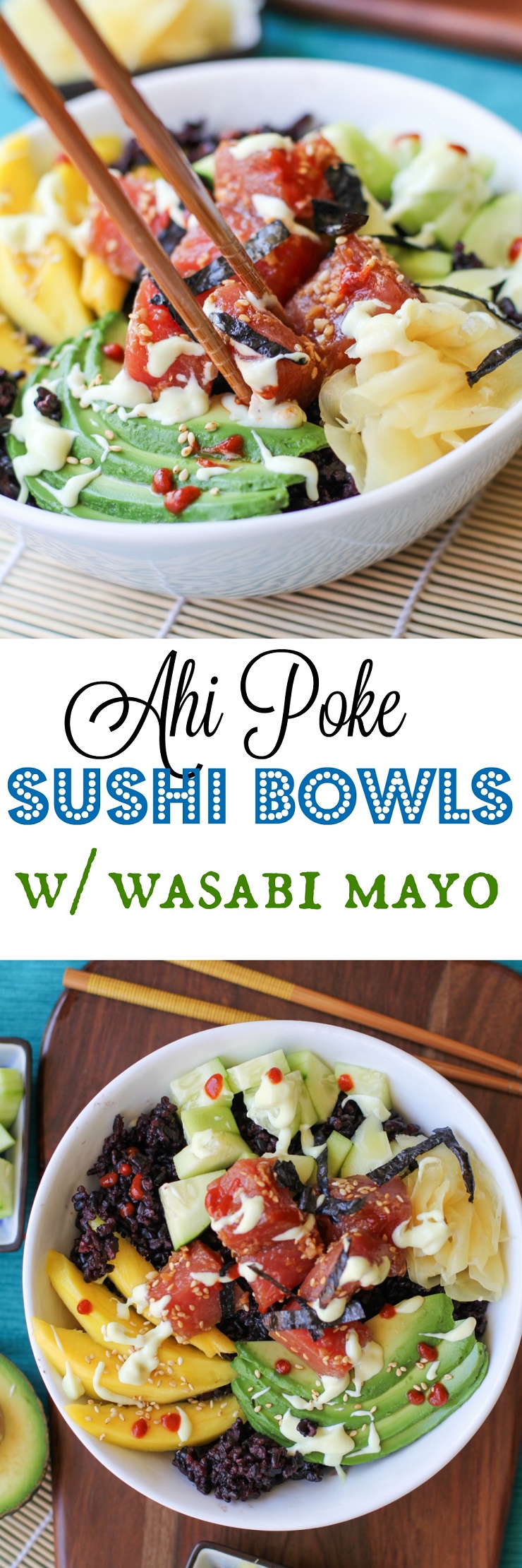 Ahi Poke Sushi Bowls with Wasabi Mayo | TheRoastedRoot.net #healthy #dinner #recipe #glutenfree