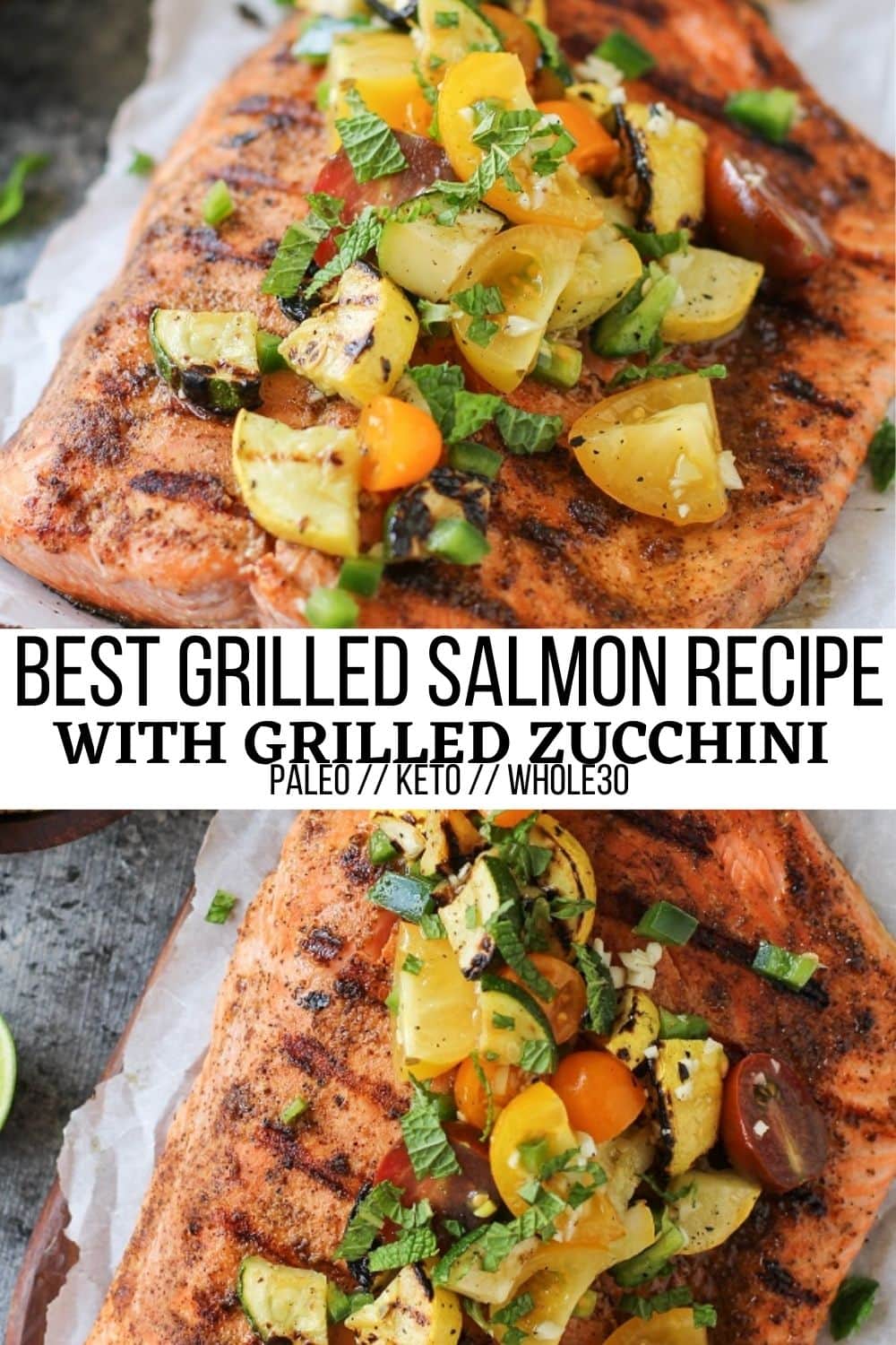 The Only Grilled Salmon Recipe You'll Ever Need! An easy tutorial on how to make THE BEST grilled salmon! Complete with a grilled zucchini and tomato salsa, this fresh, healthy dinner recipe is amazing for grilling season.