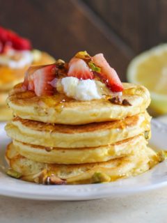 Lemon Ricotta Coconut Flour Pancakes | TheRoastedRoot.net #glutenfree #grainfree #healthy #breakfast