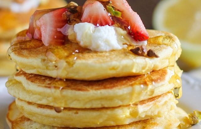 Lemon Ricotta Coconut Flour Pancakes | TheRoastedRoot.net #glutenfree #grainfree #healthy #breakfast