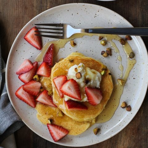 Lemon Ricotta Coconut Flour Pancakes | TheRoastedRoot.net #glutenfree #grainfree #healthy #breakfast