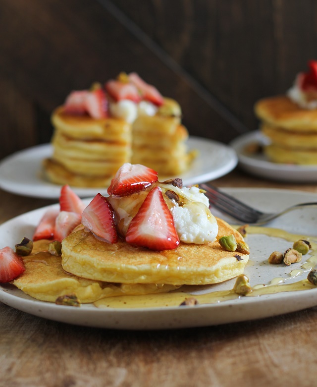 Lemon Ricotta Coconut Flour Pancakes | TheRoastedRoot.net #glutenfree #grainfree #healthy #breakfast