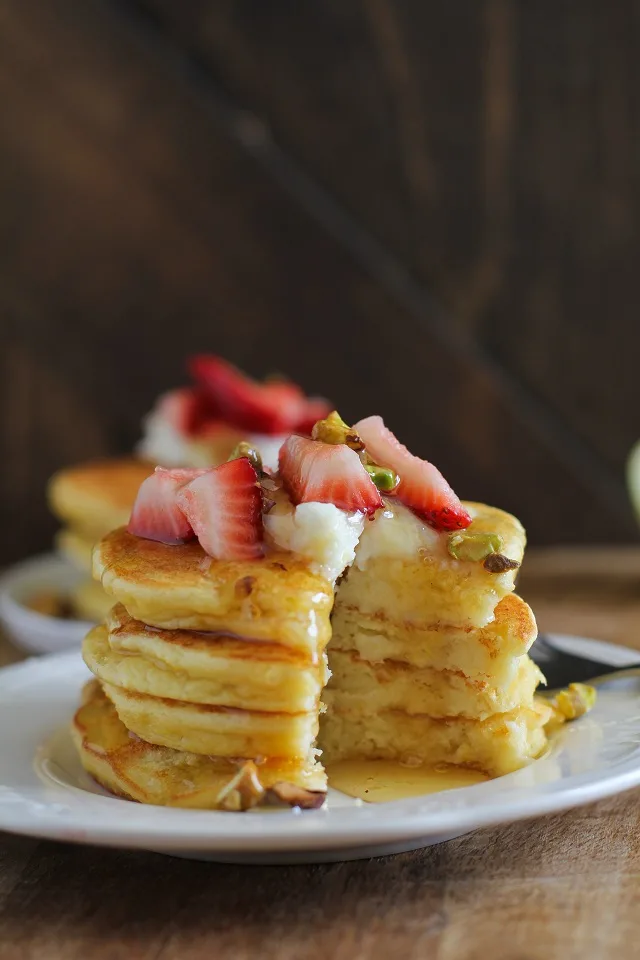 Lemon Ricotta Coconut Flour Pancakes | TheRoastedRoot.net #glutenfree #grainfree #healthy #breakfast