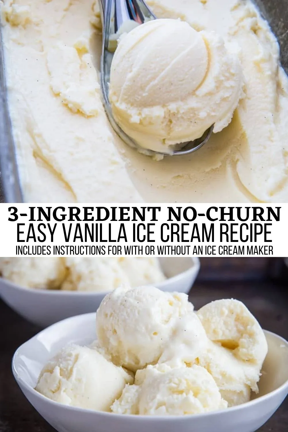 3-Ingredient No-Churn Vanilla Ice Cream - the easiest, creamiest homemade vanilla ice cream ever! Recipe can be made with or without an ice cream maker