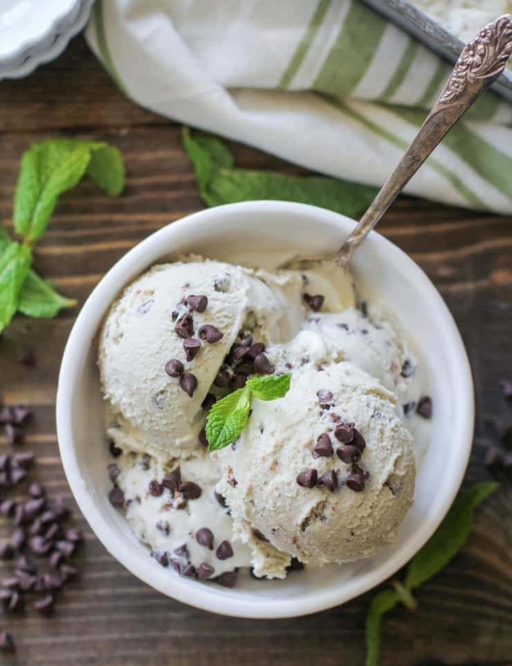 Paleo Mint Chocolate Chip Ice Cream made with coconut milk, avocado, and pure maple syrup for a vegan ice cream recipe