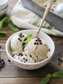 Paleo Mint Chocolate Chip Ice Cream made with coconut milk, avocado, and pure maple syrup for a vegan ice cream recipe