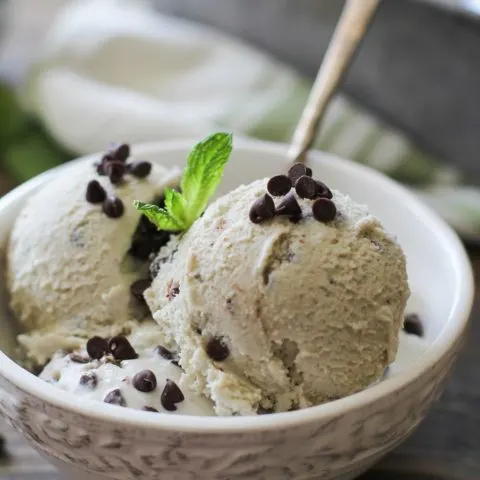 Paleo Mint Chocolate Chip Ice Cream - dairy-free, refined sugar free, made with coconut milk and pure maple syrup | TheRoastedRoot.net #healthy #dessert #recipe #paleo #vegan