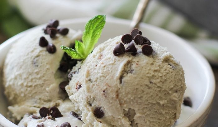 Paleo Mint Chocolate Chip Ice Cream - dairy-free, refined sugar free, made with coconut milk and pure maple syrup | TheRoastedRoot.net #healthy #dessert #recipe #paleo #vegan