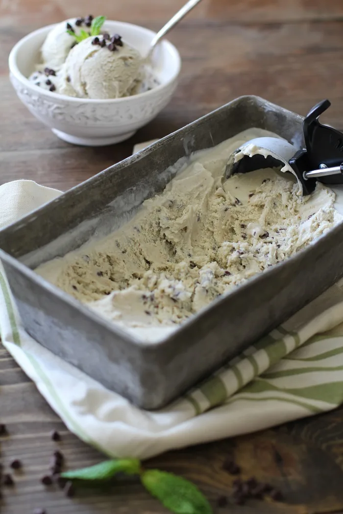 Paleo Mint Chocolate Chip Ice Cream - dairy-free, refined sugar free, made with coconut milk and pure maple syrup | TheRoastedRoot.net #healthy #dessert #recipe #paleo #vegan