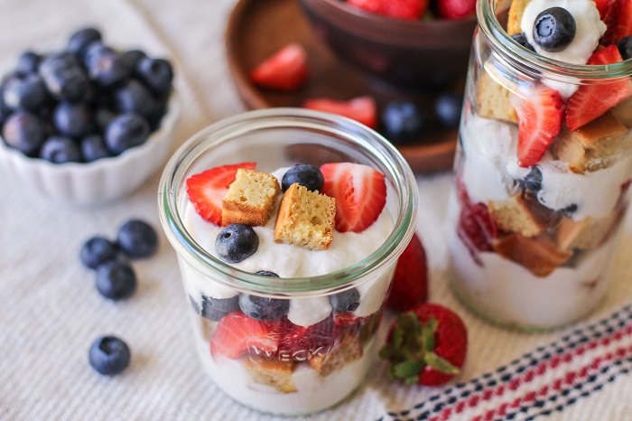 Paleo Mixed Berry Parfaits with Grain-Free Vanilla Cake and Coconut Whipped Cream | TheRoastedRoot.net #healthy #dessert #recipe #dairyfree #glutenfree #naturallysweetened