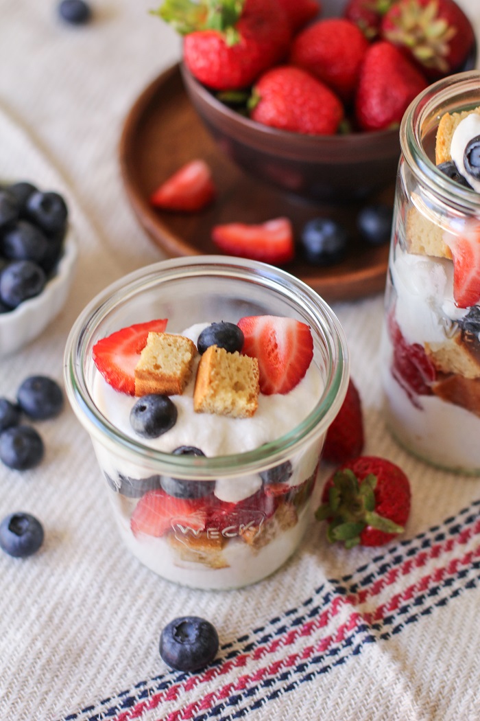 Paleo Mixed Berry Parfaits with Grain-Free Vanilla Cake and Coconut Whipped Cream | TheRoastedRoot.net #healthy #dessert #recipe #dairyfree #glutenfree #naturallysweetened