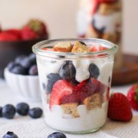 Paleo Mixed Berry Parfaits with Grain-Free Vanilla Cake and Coconut Whipped Cream | TheRoastedRoot.net #healthy #dessert #recipe #dairyfree #glutenfree #naturallysweetened