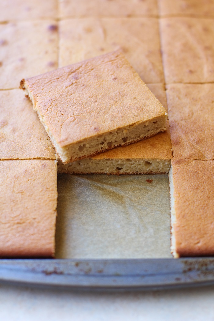 Paleo Vanilla Cake made with coconut flour, tapioca flour, and honey | TheRoastedRoot.net #healthy #dessert #recipe