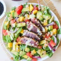 Seared Ahi Salad with Creamy Wasabi Dressing | TheRoastedRoot.net #healthy #dinner #recipe