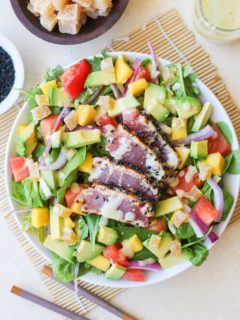 Seared Ahi Salad with Creamy Wasabi Dressing | TheRoastedRoot.net #healthy #dinner #recipe