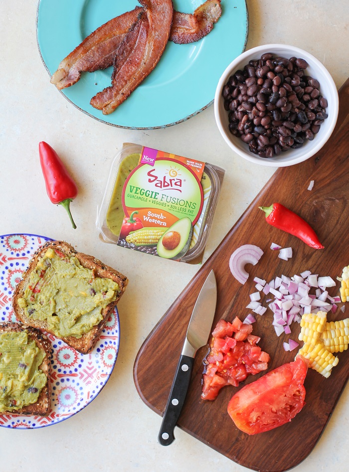 Southwest Breakfast Avocado Toasts with @sabradippingco Guacamole | TheRoastedRoot.net #healthy #breakfast #recipe