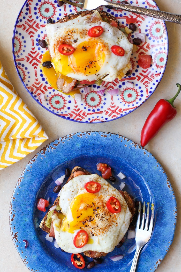 Southwest Breakfast Avocado Toasts with @sabradippingco Guacamole | TheRoastedRoot.net #healthy #breakfast #recipe