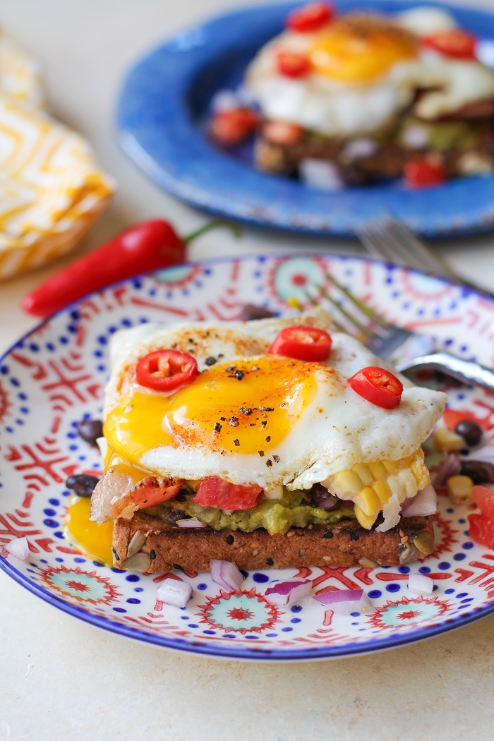 Southwest Breakfast Avocado Toasts with @sabradippingco Guacamole | TheRoastedRoot.net #healthy #breakfast #recipe