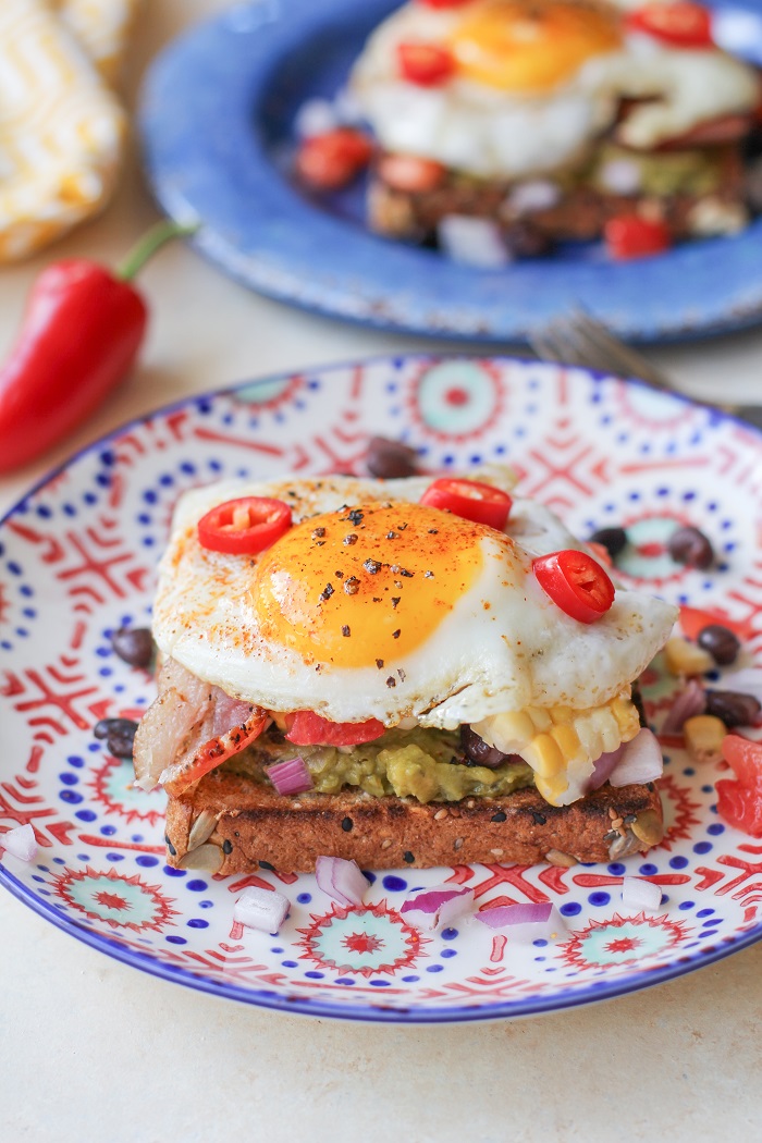 Southwest Breakfast Avocado Toasts with @sabradippingco Guacamole | TheRoastedRoot.net #healthy #breakfast #recipe