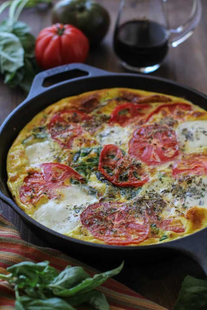 Caprese Frittata with Arugula | TheRoastedRoot.net #healthy #breakfast #dinner #vegetarian