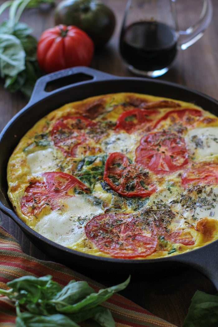 Caprese Frittata with Arugula | TheRoastedRoot.net #healthy #breakfast #dinner #vegetarian