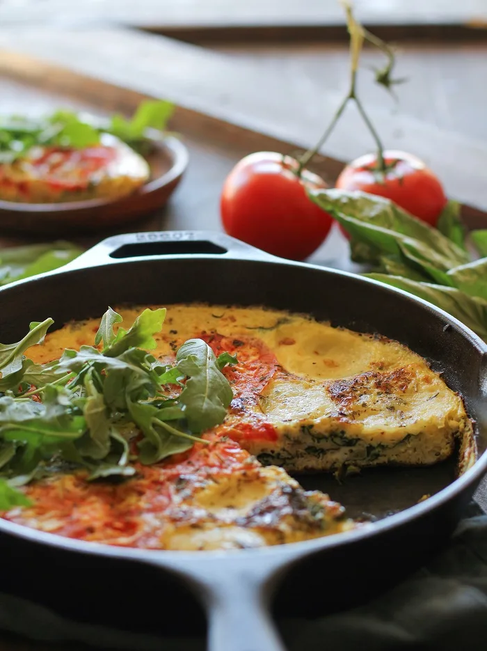 Caprese Frittata with Arugula | TheRoastedRoot.net #healthy #breakfast #dinner #vegetarian