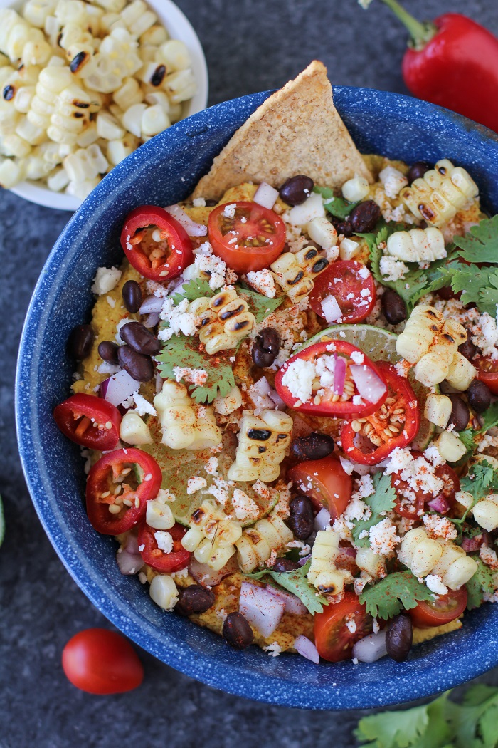 Mexican Street Corn Spicy Chipotle Hummus | TheRoastedRoot.net #recipe #appetizer @beanitos