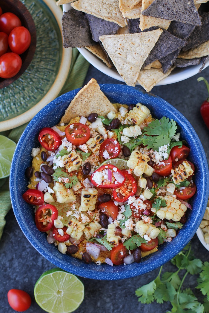 Mexican Street Corn Spicy Chipotle Hummus | TheRoastedRoot.net #recipe #appetizer @beanitos