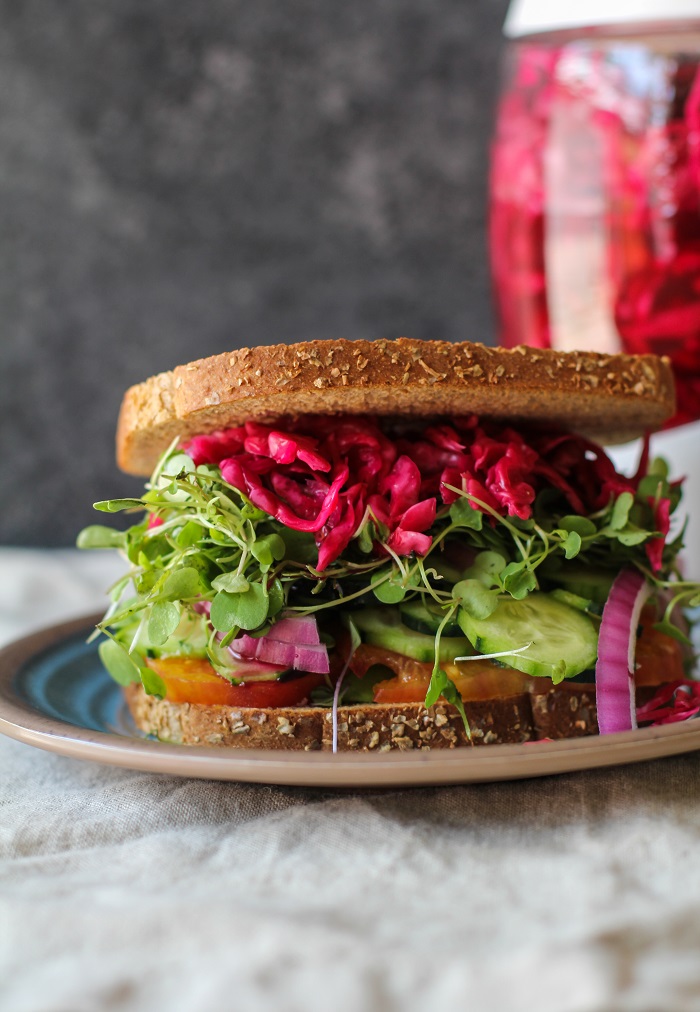 The ultimate veggie sandwich with homemade sauerkraut | TheRoastedRoot.net #healthy #vegetarian #recipe #vegan