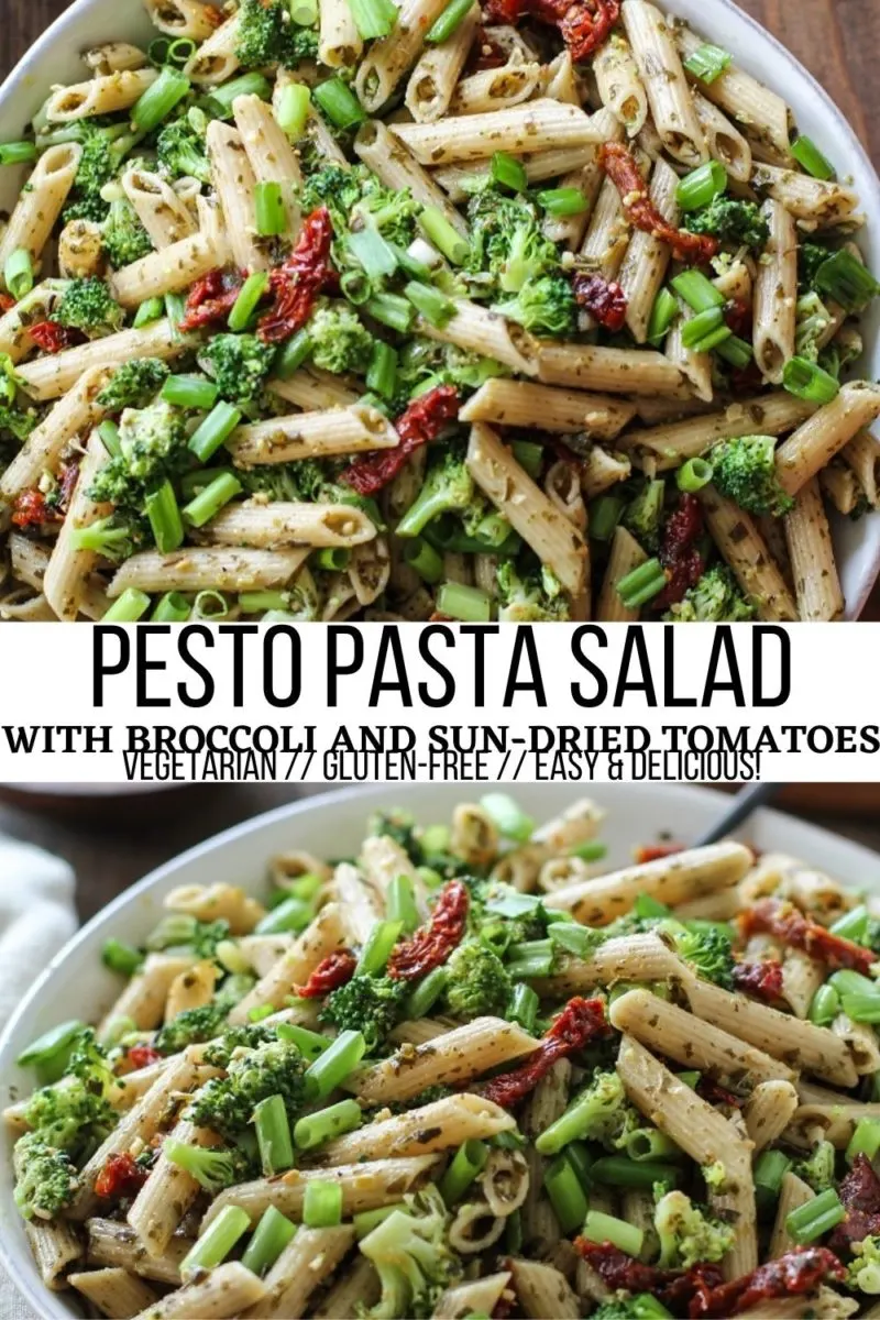 Kale Pesto Pasta Salad with Sun-Dried Tomatoes and Broccoli - an easy, delicious pasta salad recipe that is loaded with flavor and nutrients!