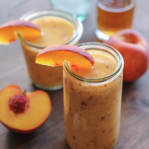 Big Batch Peach Bourbon Slush | TheRoastedRoot.net #cocktail #drink #recipe #booze