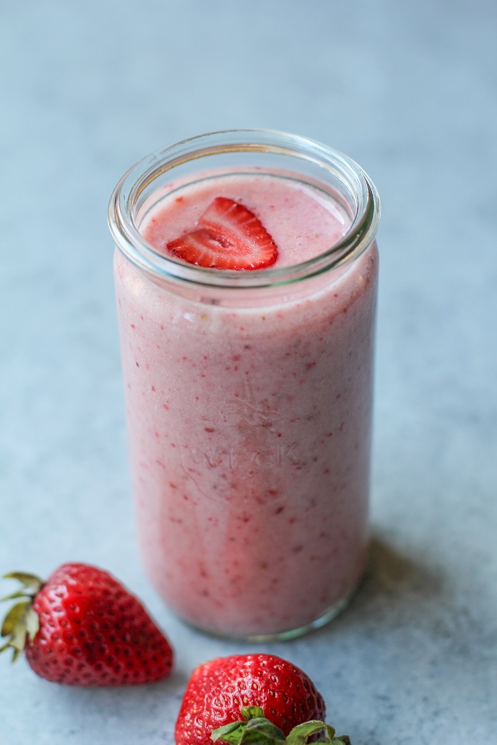 Strawberry Coconut Ginger Smoothie | TheRoastedRoot.net #healthy #breakfast #recipe #summer