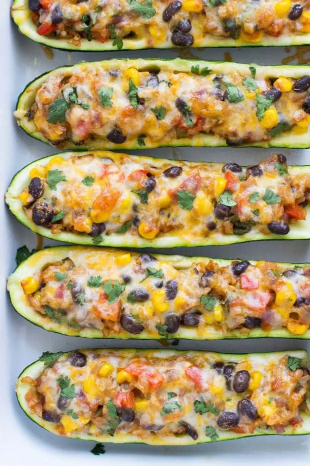 Vegetarian Mexican Zucchini Burrito Boats #glutenfree #healthyrecipe