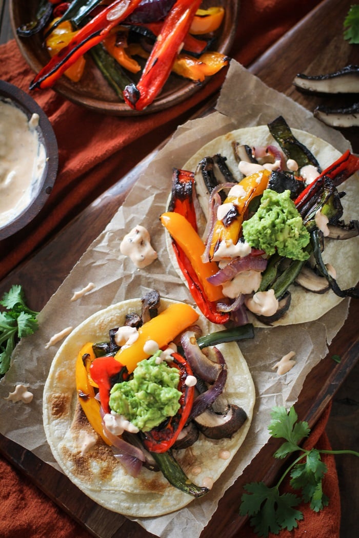 Roasted Portobello Mushroom Fajitas with Chipotle Sour Cream | Theroastedroot.net #healthy #vegetarian #meatlessmonday #glutenfree #dinner