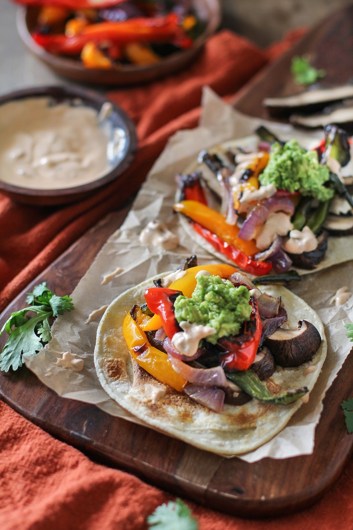 Roasted Portobello Mushroom Fajitas with Chipotle Sour Cream | Theroastedroot.net #healthy #vegetarian #meatlessmonday #glutenfree #dinner