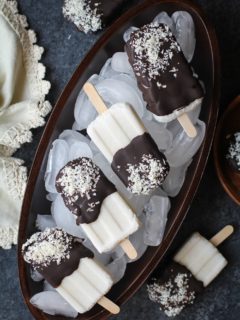 Almond Joy Popsicles - vegan and paleo-friendly | TheRoastedRoot.net #dessert #recipe #chocolate