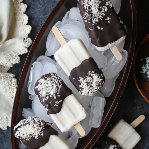 Almond Joy Popsicles - vegan and paleo-friendly | TheRoastedRoot.net #dessert #recipe #chocolate
