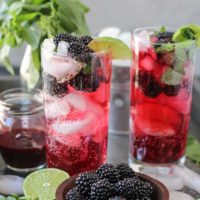 Blackberry Basil Mojitos - clean and naturally sweetened | TheRoastedRoot.net #cocktail #recipe #drink #sugarfree