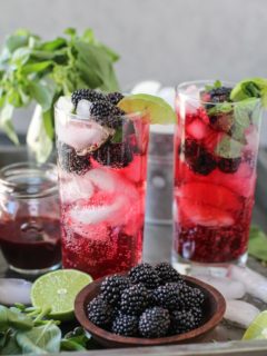 Blackberry Basil Mojitos - clean and naturally sweetened | TheRoastedRoot.net #cocktail #recipe #drink #sugarfree