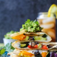 Grilled Portobello and Summer Squash Quesadillas with bell peppers and guacamole | TheRoastedRoot.net #healthy #dinner #recipe #bbq