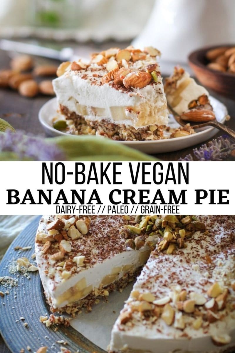 No-Bake Vegan Banana Cream Pie - grain-free, dairy-free, refined sugar-free and quick and easy to make! Paleo, creamy, delicious.